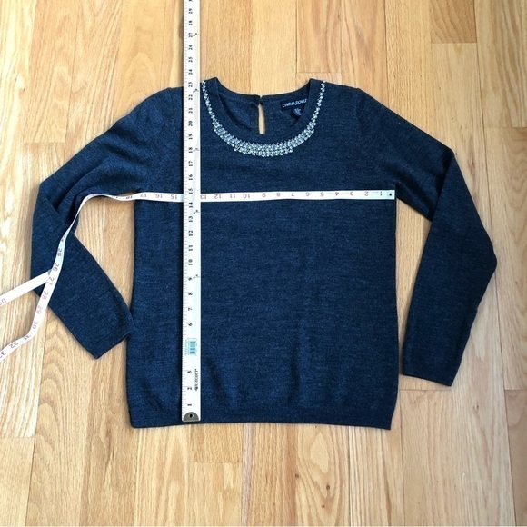 Cynthia Rowley Sweater Merino Wool Gray with Rhinestone Neckline (M) - Picture 7 of 7
